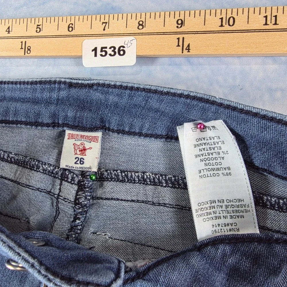 True Religion Casey Moto Skinny Jeans Womens 26 Blue Denim Ribbed Panel Low Rise